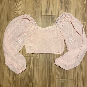 SHEIN Swiss Dot Lettuce Trim Crop Milkmaid Blouse